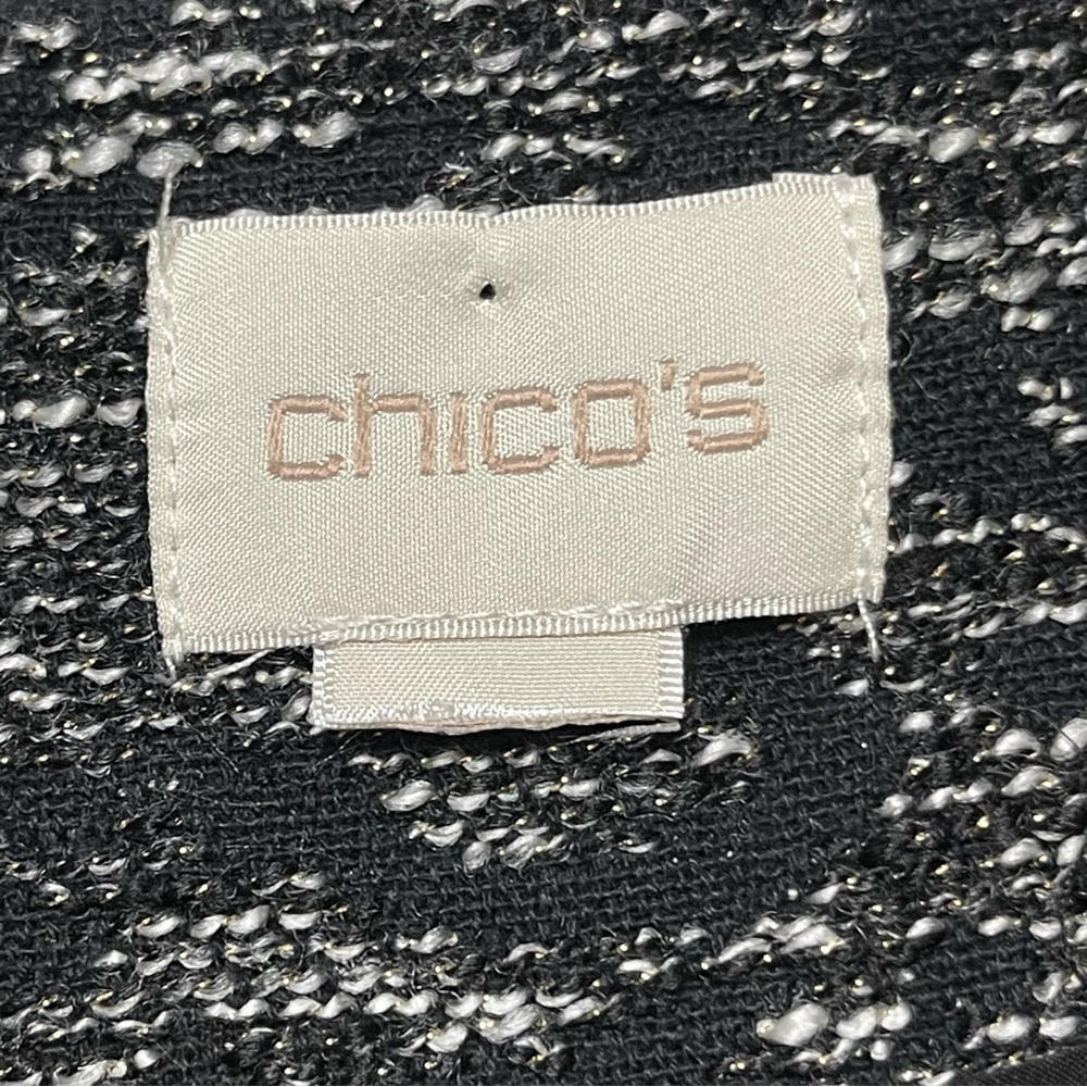 Chico's Black White Gold Pieced Jacquard Zip Up Animal Print Jacket - Size L / 2 - Picture 6 of 11